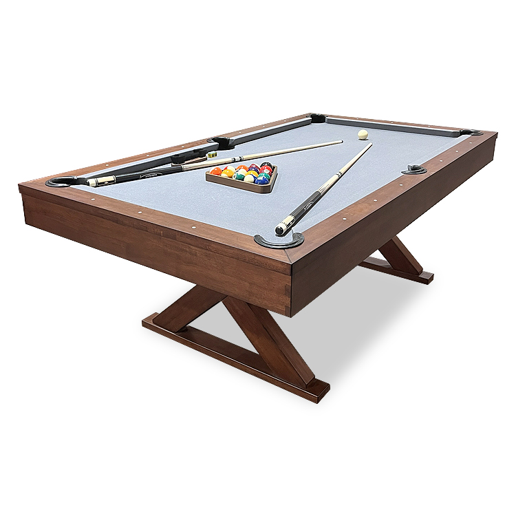 Exquisite Solid Wood Slate Billiard Table With Gray Wool Cloth X-Shaped Legs