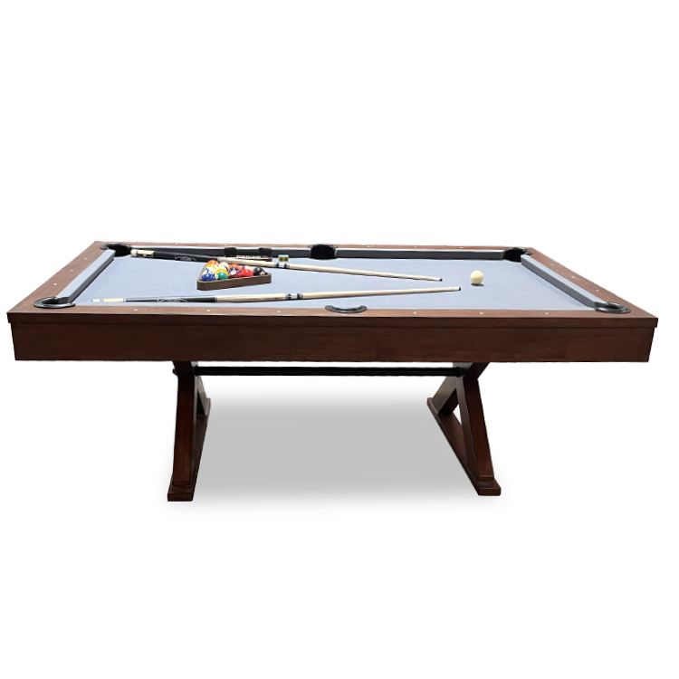 Exquisite Solid Wood Slate Billiard Table With Gray Wool Cloth X-Shaped Legs