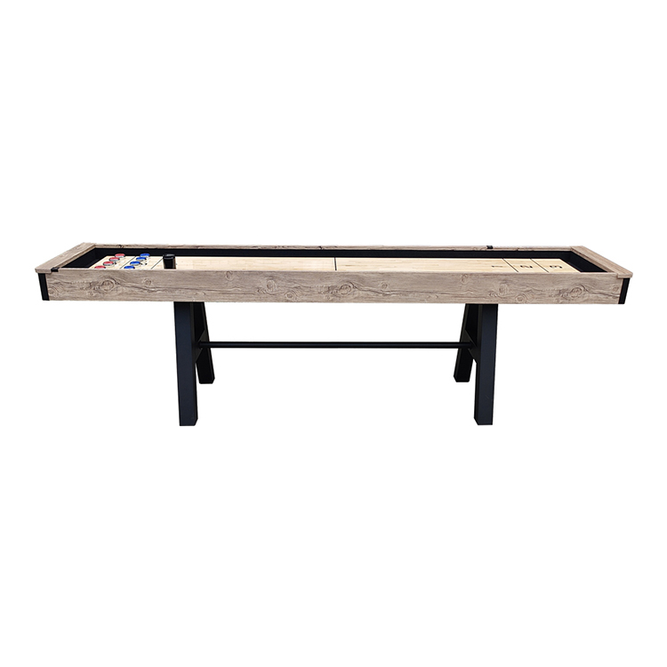 Baked Black Sand Finish Shuffleboard With Wood Grain Court Scoring Table